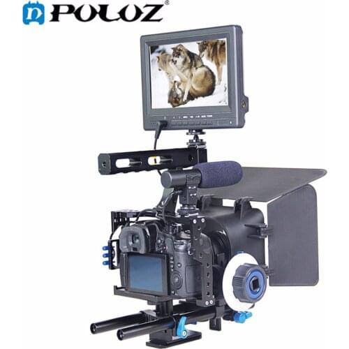 Handle Video Camera Cage Stabilizer Kit with Matte Box & Follow Focus for Panasonic Lumix DMC-GH4 Sony A7SII