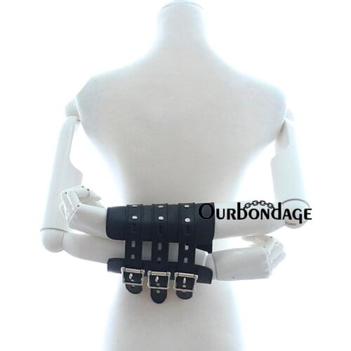 Ourbondage PU Leather BDSM Harness Adjustable Bondage Restraints Arm Back Cuffs Armbinder For Adult Sex Toys