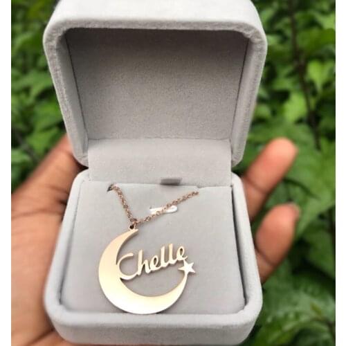 Stainless Steel Pendant Choker Women Christmas Gift Personalized Name Necklace Star Moon Charm Eerkek Kolye Vintage Jewelry BFF