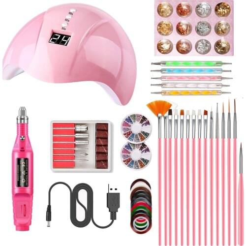 Acrylic Nail Art Kit for Manicure Set Drill UV Lamp Dryer Brushes Poly Manicure Machine Professional Nail Gel Sets Tools at Home