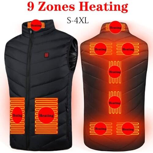 Plus Size S-4XL Heating Vest 2/4/9 Zones Heated Vest USB Heated Jacket Thermal Clothing Hunting Vest Winter Heating X535B