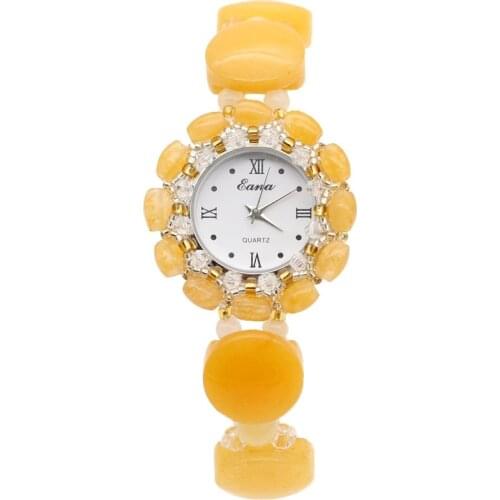 Luxury Ladies Nature Topaz Bracelet Watch for Women Quartz Wristwatch Rectangle Yellow Jade Girlfriends Students Gifts