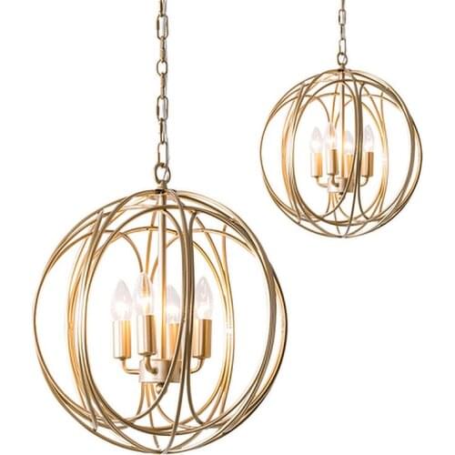 Modern Industrial Gold Pendant Lights Nordic American Round Cage Hanging Lamp Loft Pendant Lamp for Dining Room Kitchen Bedroom