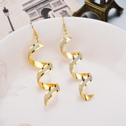 Punk Women Twist Spiral Dangle Charm Earrings Jewelry Valentines Day Gift Gold Black Stainless Steel Long Peculiar Earrings