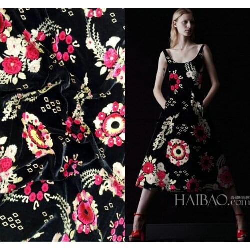 Telas Crazy Discount High Grade Luxury Red Flowers Flocking African Fabrics Silk Velvet Fabric Dress Scarf Tissus Metre Alibab