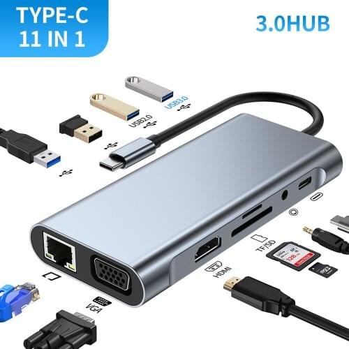 Multi 11 Ports Type C HUB USB C To HDMI-compatible RJ45 SD/TF Reader PD Charger USB HUB For MacBook Pro Dock Station Splitter