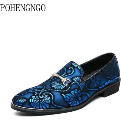 Spring Printing Business Men Shoes Gold Blue Adult Dress Footwear Slip-on Man Party Formal Shoes Plus Size Casual Shoes For Mens