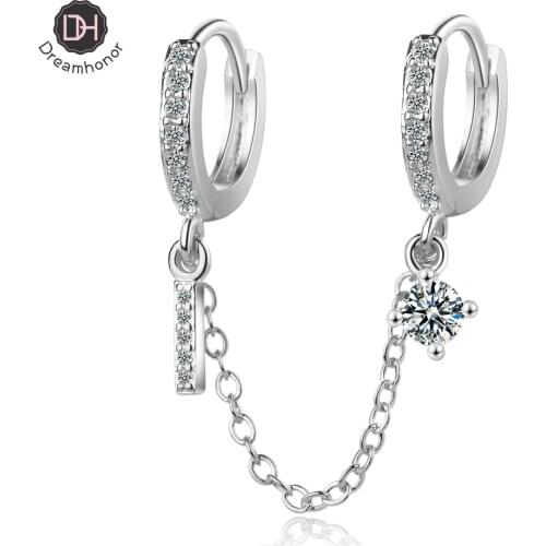 Dreamhonor 925 Sterling Silver Double Pierced Earrings Female New Trendy Temperament Simple Korean Zirconia Earrings Jewelry