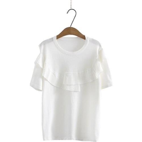 Plus Size XL-4XL White Black Knitted Summer Tshirts Short Sleeve Simple Tops Women Oversized Tee