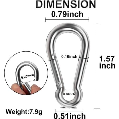 10pcs Spring Snap Hook Stainless Steel Carabiner Steel Clips Keychain Heavy Duty Quick Link for Camping Hiking Travel WH