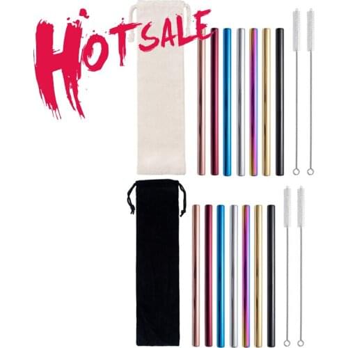 12mm Rainbow Reusable Stainless Steel Straws Set With Cleaner Brush Drinking Straw Milk Drinkware Bar Party Accessories Cocina