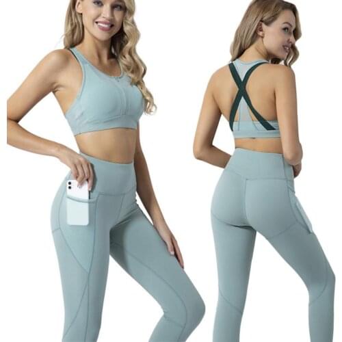 2 Colors Gym Seamless Yoga Set Fitness Sport Suits Gym Set Clothing Crop Shockproof bra High Waist Running Leggings Pants 2020