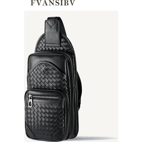 2021 Fashion Mens Chest Bag Multi-Functional Storage Shoulder Messenger Bag Luxury Brand Design Genuine Leather 100% Hand Woven