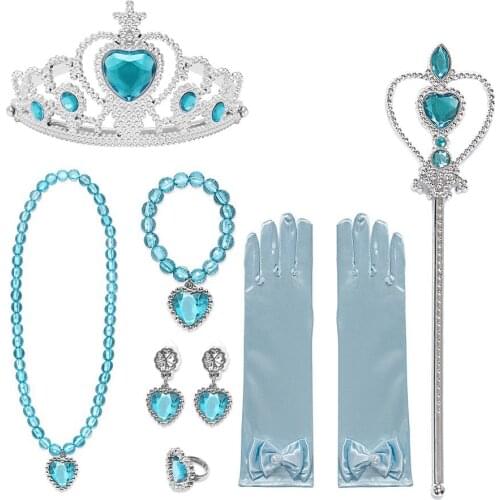 Girls Princess Accessories Children Gloves Magic Wand Crown Earrings Rings Bracelet Necklace Jewelry Dress Up for Girl Dresses