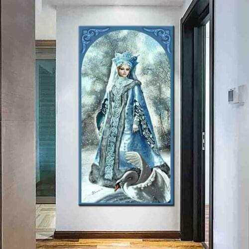 5D DIY Full Square round Diamond Painting Winter fairy and swan Diamond Embroidery large size Picture Of Rhinestone Home Decor