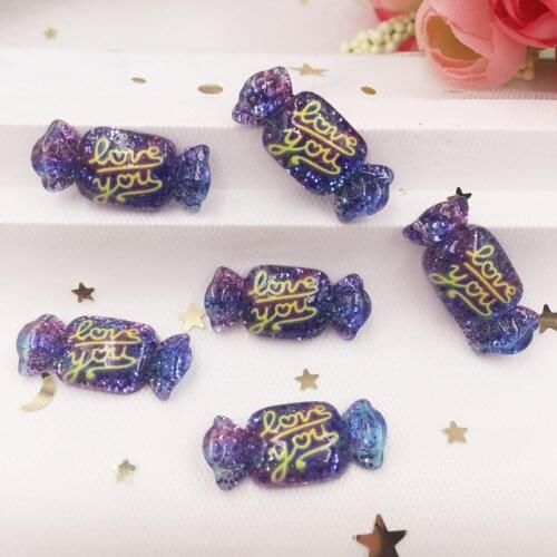Glitter Resin Kawaii Colorful Love You Candy Flatback Cabochon Rhinestone 10PCS Scrapbook DIY Decor Home Figurine Crafts