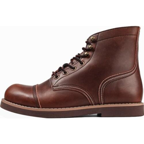 Casual Ankle Boots Shoes Winter Vintage Tooling Red Men Motorcycle Boots Quality Cow Leather Round Toe Wings