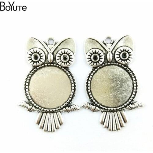 BoYuTe (30 Pieces/Lot) 20MM Cabochon Base Antique Bronze Silver Plated Zinc Alloy Diy Owl Blank Pendants for Jewelry Making