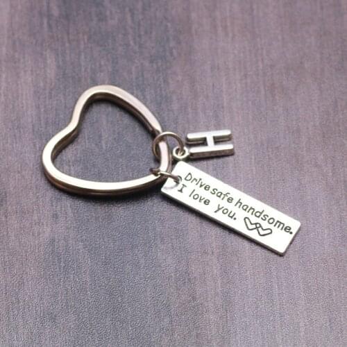 Letter A-Z Key Chain Drive Safe I Need You Here With Me Keychain Jewelry Engraved Bike Heart Keyring Llaveros Fathers Day Gifts