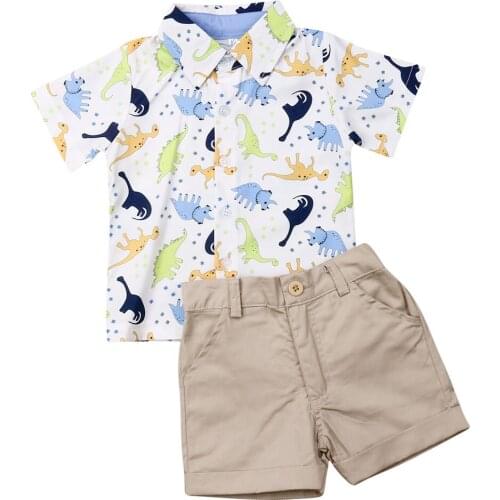 1-5 Years New Toddler Kids Baby Boy Clothes Boys Casual Outfits Dinosaur Print Short Shirt + Pants Children Summer Sets