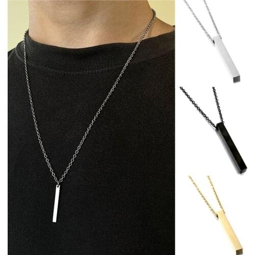 Fashion Stainless Steel Long Bar Cuboid Pendant Necklace Necklace Simple Cuboid Geometric Female and Male Jewelry