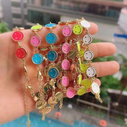 5PCS, Enamel Smiley Face Bracelet Simple Round Smiley Bracelets For Women Girls Fashion Jewelry Gift
