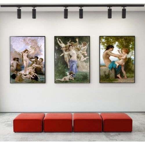 Famous France New Classical William Adolphe Bouguereau Song of The Angels Canvas Pianting Posters and Prints Wall Art Picture