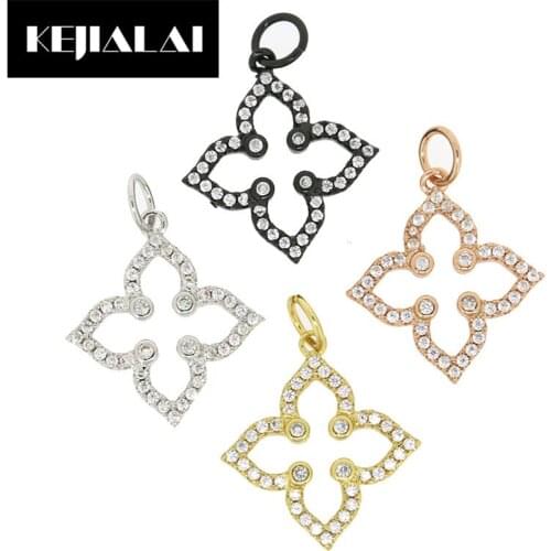 KEJIALAI Four Leaves Flower Charm Connectors for DIY Jewelry Making Paved with Crystal Rhinestone Best Accessories Jewelry Gift