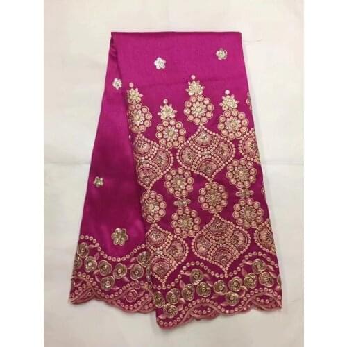 African George Lace Indian Design Pink For Nigerian Wedding Dress Tissu Sequined Gold Line Embroidered Guipure Lace Silk Fabrics