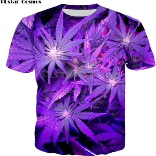 PLstar Cosmos Drop shipping 2018 summer new style Mens t-shirt Purple Weed Tshirts 3D digital printing Casual Cool Tee shirts