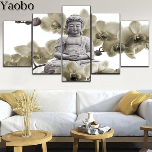 5 Pieces Orchids Buddha Zen DIY Diamond Painting Full Square Diamond Embroidery Cross Stitch Rhinestones pictures Diamond set