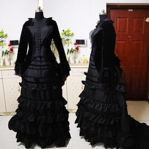 New black Vintage costumes 18th Duchess Retro medieval Renaissance Reenactment Theatre Civil war Victorian dress D-320