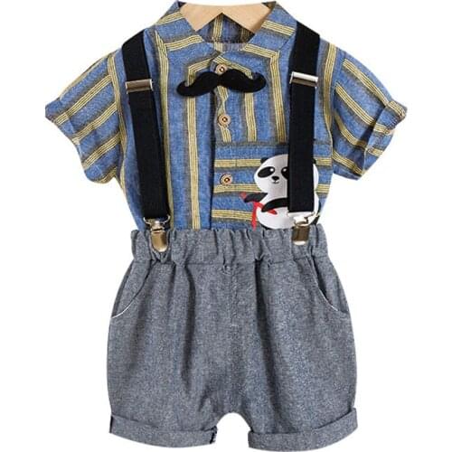 Baby Boy Clothes Summer Children Cotton Stripe T Shirts Solid Bib Shorts 2Pcs/sets Infant Leisure Kid Fashion Toddler Tracksuits