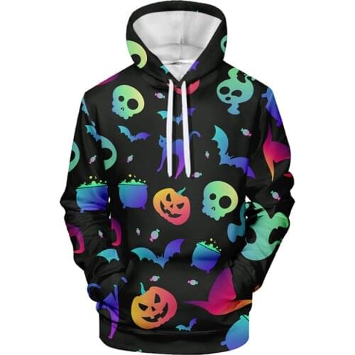 Factory Wholesale Mens Clothing Creative Halloween 3D Digital Printing Pullover Drawstring Double Layer Hooded