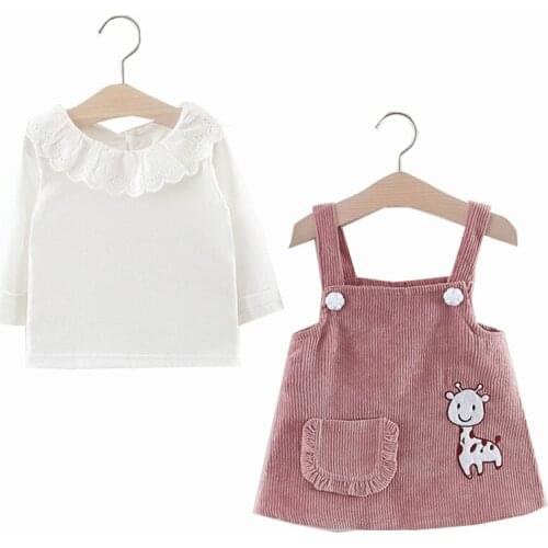 Fall Winter Girls Clothes Set 2PCS Newborn Baby Kids Children Knee-length Long Sleeve Dress Cute Corduroy Cotton Lace 0-36 Month