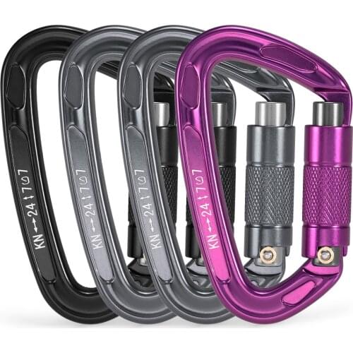 Outdoor 24KN Twist Locking Gate Carabiner Auto Lock D-ring Buckle Climbing Rappelling Canyoning Hammock Locking Clip