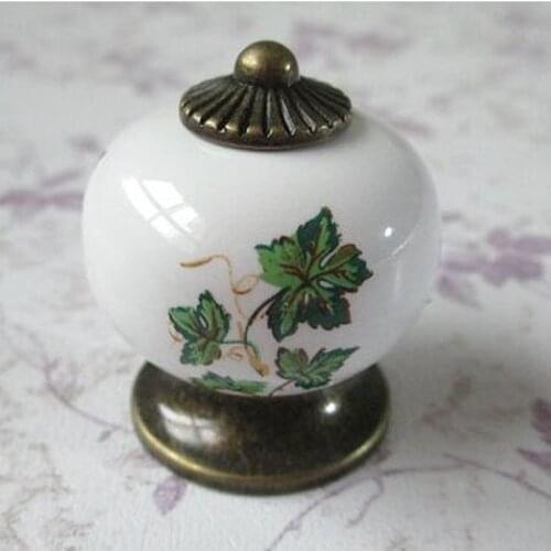 Dresser Drawer Knobs Pulls Handles White Bronze Green Leaf Kitchen Cabinet Knob Rustico rural ceramic Furniture Knob Handle 32mm