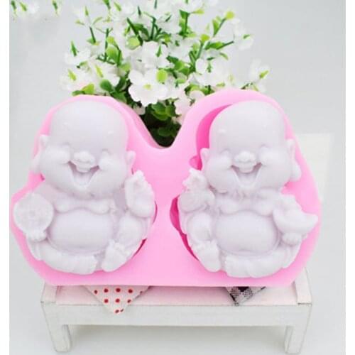 Kitchen Buddha Smiling Face Silicone Mold Creative Pink Cake Mould Candle Soap Molds DIY Making Craft Home Baking Tools