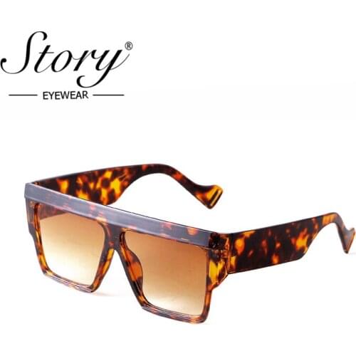 STORY Fashion Retro Flat Top Square Sunglasses Women Men 2020 Brand Designer Vintage Leopard Oversized Shades for Female S3918K