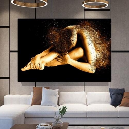 Modern Golden Ballet Girl Painting Canvas Art Wall Pictures For Living Room Abstract Portrait Posters And Prints Home Decor