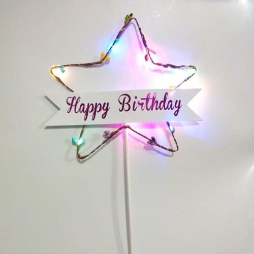 Luminous Cupcake Toppers Flags For Happy Birthday Party Decor LED Cake Baking Top Flag Supplies For Baby Shower Decoration