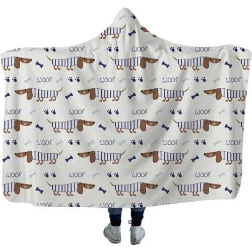 Dachshund 3D Printing Throw Hooded Blanket Wearable Warm Fleece Bedding Office Quilts Soft Adults Travel 03