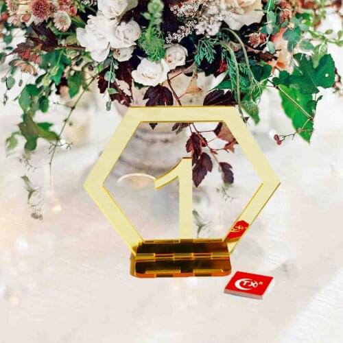 TX Table Numbers 1-40 Acrylic Table Numbers with Holder Hexagon Shape Perfect for Wedding Reception and Decoration