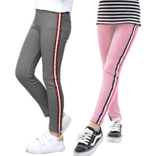 Spring Autumn Casual Leggings For Girls Children Stretch Pants Solid Cotton Thin Slim Pants For Kids Girl Girl Striped Leggings