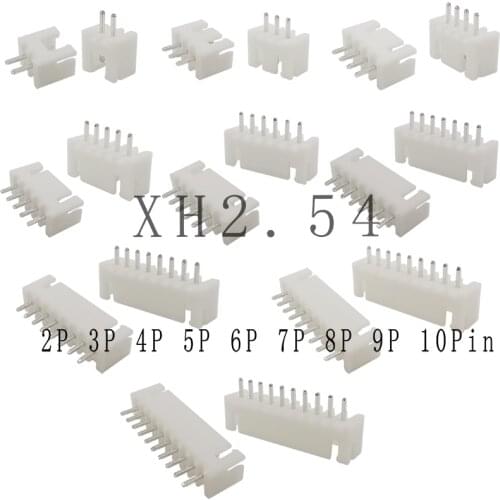 100Pieces XH 2.54mm 2P/3/4/5/6/7/8/9/10 Pin Pitch 2.54mm Terminal Plastic Housing Pin Header JST Wire Connector XH2.54 DIY Kits