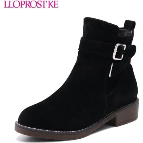 LLOPROST KE Women Winter Boots Ankle Boots Platform Zipper Round Toe Thick Heel Shoes Woman New Hot Sale Big Size 34-43 GL077