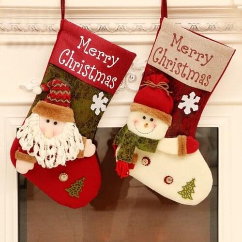 1pc 29*45cm Merry Christmas Party Xmas Tree Hanging Tree Decor Happy New Year Santa Claus Snowman Stocking Sock Gift Candy Bags