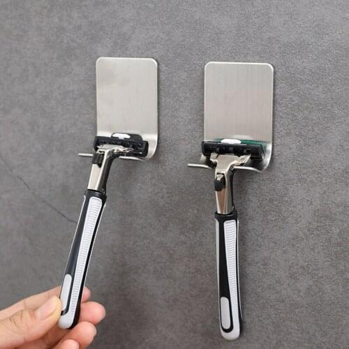 1pc Stick on Wall Stainless Steel Bathroom Shaver Holders Storage Hook Razor Rack Holder Shaver Hanger Bathroom Accessories