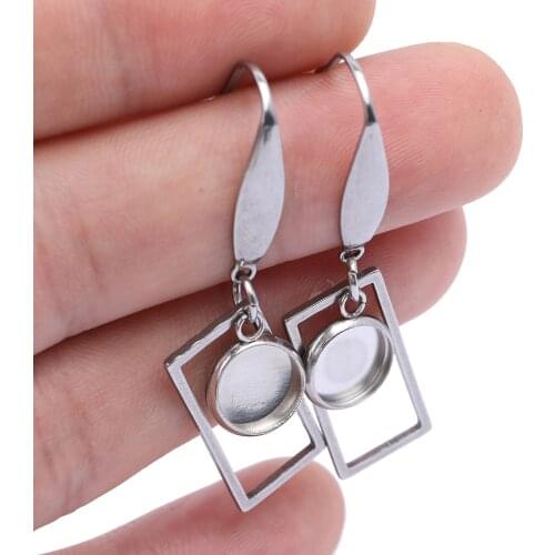 10pcs Stainless Steel Earring Findings Fit 8mm Cabochon Rectangle Frame Charm Earrings Base Setting Blanks Diy Supplies