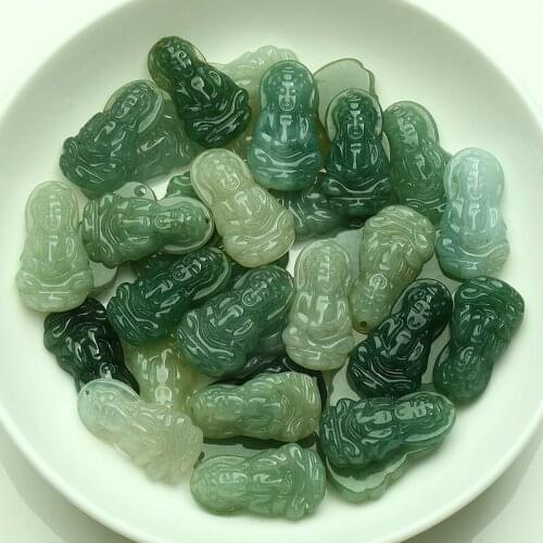 10PCS Natural Jade (Jadeite) Pendant Luck Bless Oil-green Guanyin Bead DIY Bead 21x12x4mm